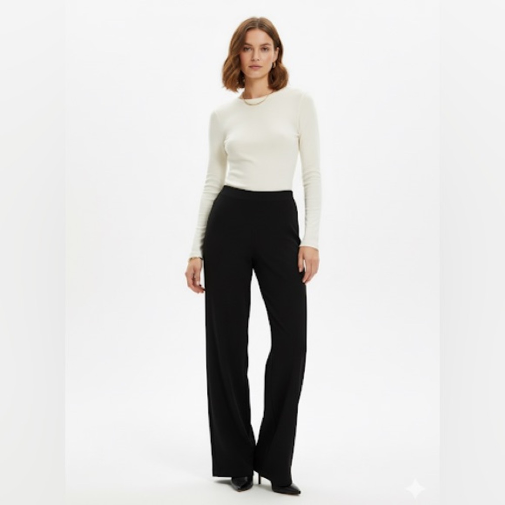 Equestrian Black Ribbed Knit Wide Leg Pants - Women's Size Large (Estimated)